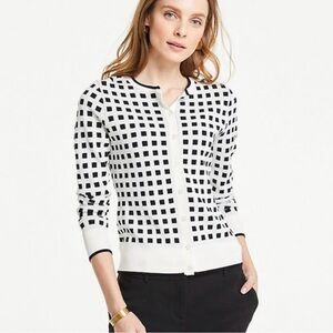 Ann Taylor Black and White Checkered Cardigan XL